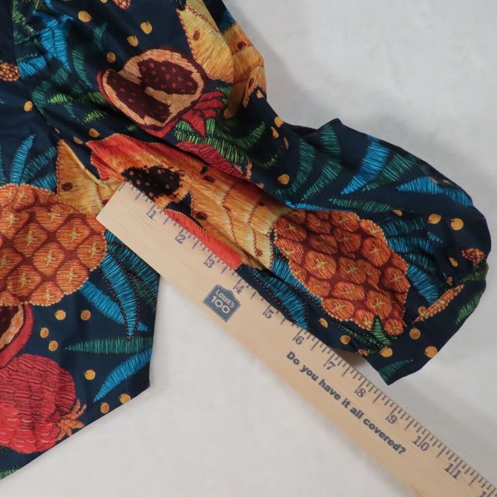 FARM Rio Tropical Fruit Print Cropped Button Blouse Jacket Puff Sleeve S - Picture 5 of 12